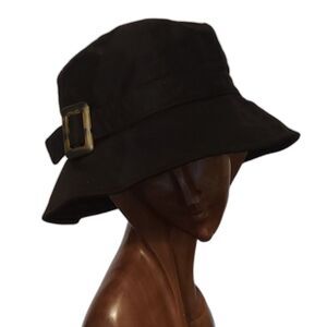 Black Cloche Bucket Hat with Tortoiseshell Buckle Women's Packable Hat